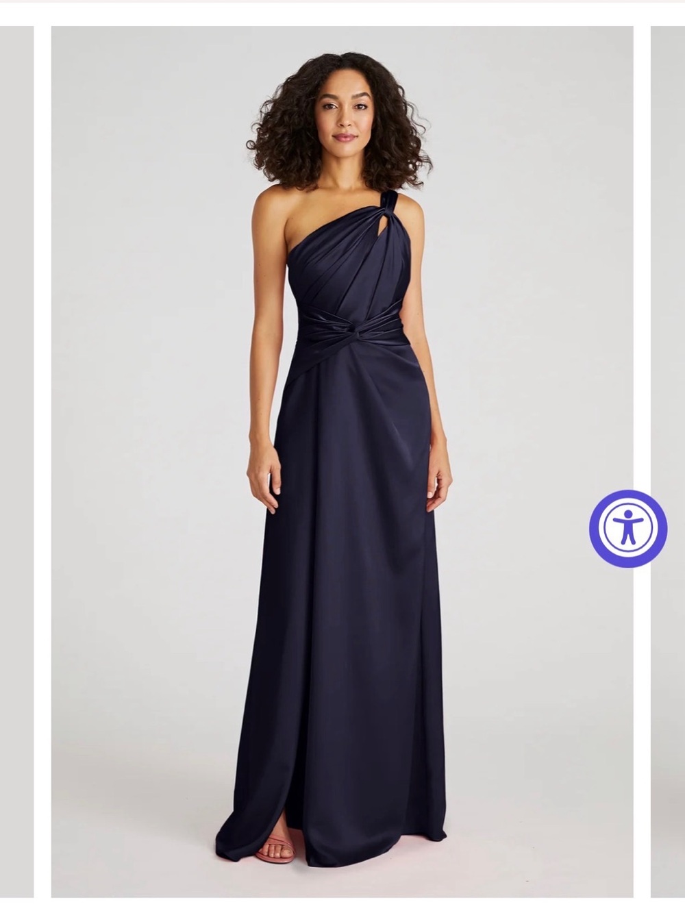 Theia One-Shoulder Navy Knot-Detail Evening Gown
